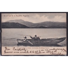 INDIO YAGAN TIRANDO ARPON TIERRA DEL FUEGO ANTIGUA TARJETA POSTAL
